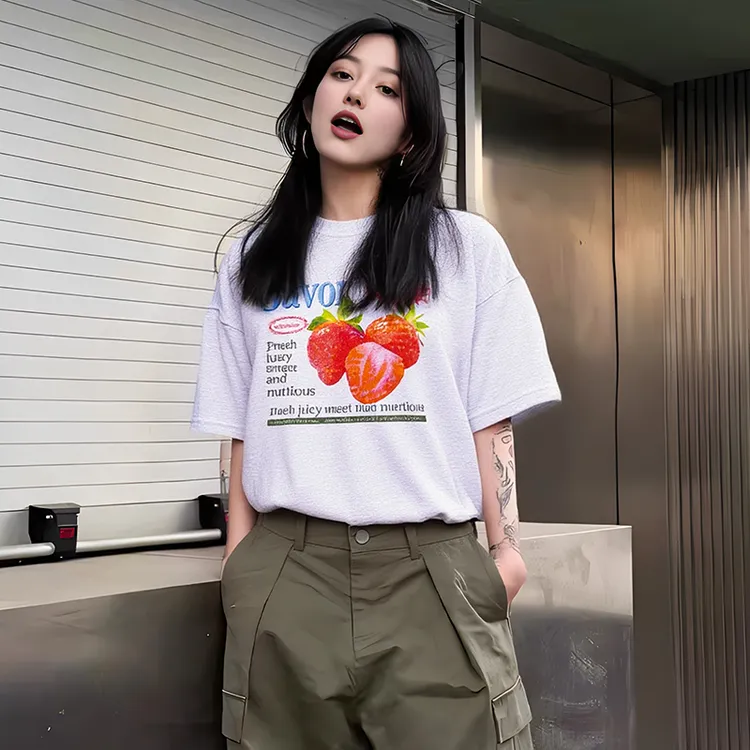 Lookun  莓事 夏季纯棉T恤短袖休闲圆领时尚宽松潮流男士情侣透气