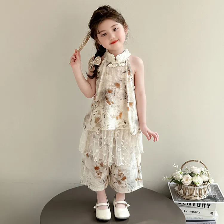 女童新中式套装2025新款夏季女孩中国风复古碎花两件套女宝宝夏装