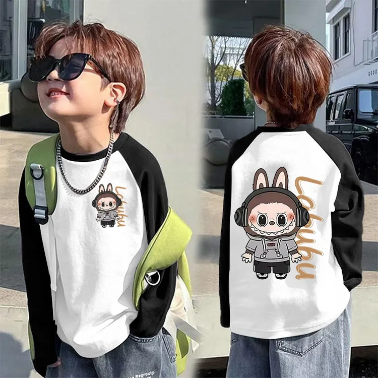 纯棉插袖男女童插肩长袖T恤儿童春秋新款中小童纯棉洋气打底衫t潮