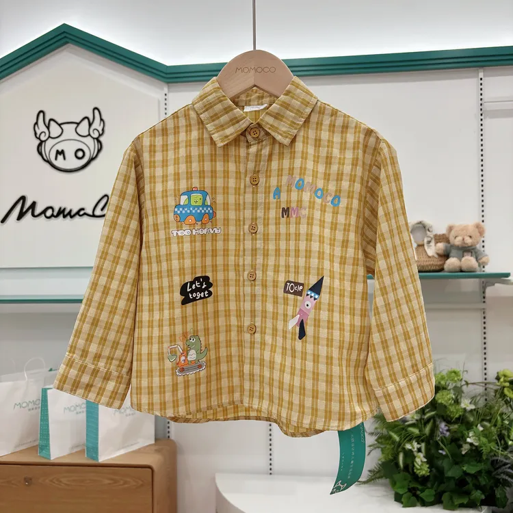 MOMOCO2025秋季新款韩版可爱满印卡通汽车格子衬衫77330234016