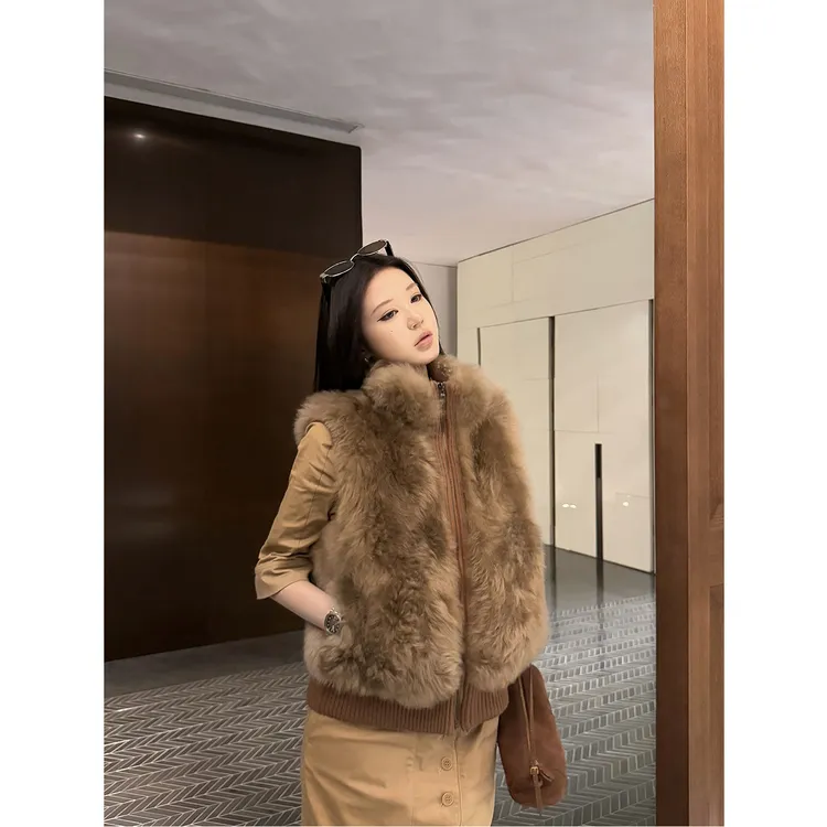 不冷BULENG 山羊绒皮草马甲外套女秋冬高级感上衣