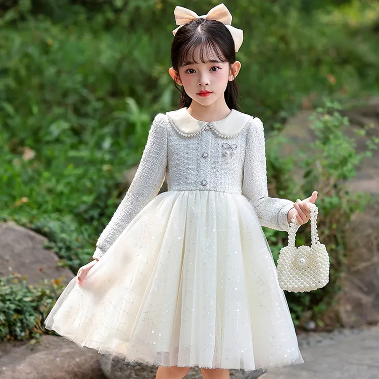 女童连衣裙春秋2025新款洋气小女孩网纱裙小香风秋冬装儿童公主裙