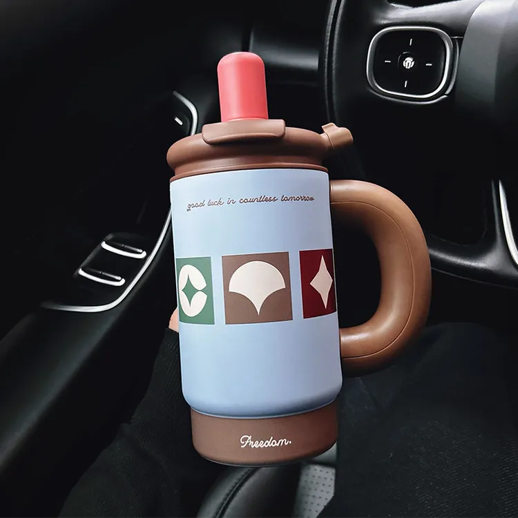 2025新款陶瓷冰霸杯手柄杯情侣超大容量巨无霸吸管杯女生学生杯