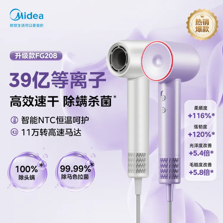 美的高速强力不伤发吹风机等离子负离子冷热风家用电吹风筒FG208