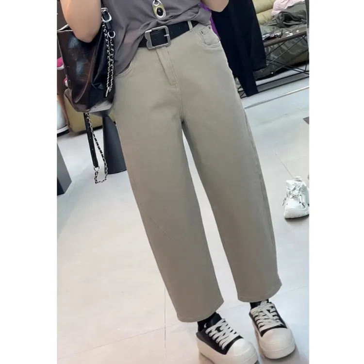 大码高腰弹力哈伦牛仔裤女梨型身材2025春季新款小个子显瘦香蕉裤