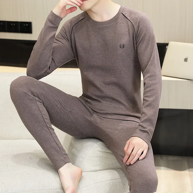 德绒保暖内衣男款双面磨毛加厚打底贴身内穿德容秋衣秋裤男士套装