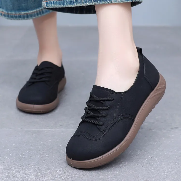 老北京布鞋女鞋秋季平底单鞋豆豆鞋厚底软底舒适妈妈鞋防滑一脚蹬