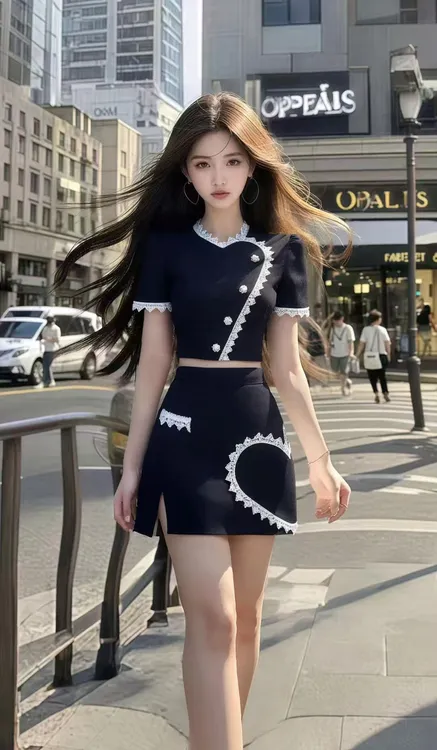 轻奢优雅温柔风黑色圆领短袖上衣+黑色开叉显瘦百搭包臀半身裙女