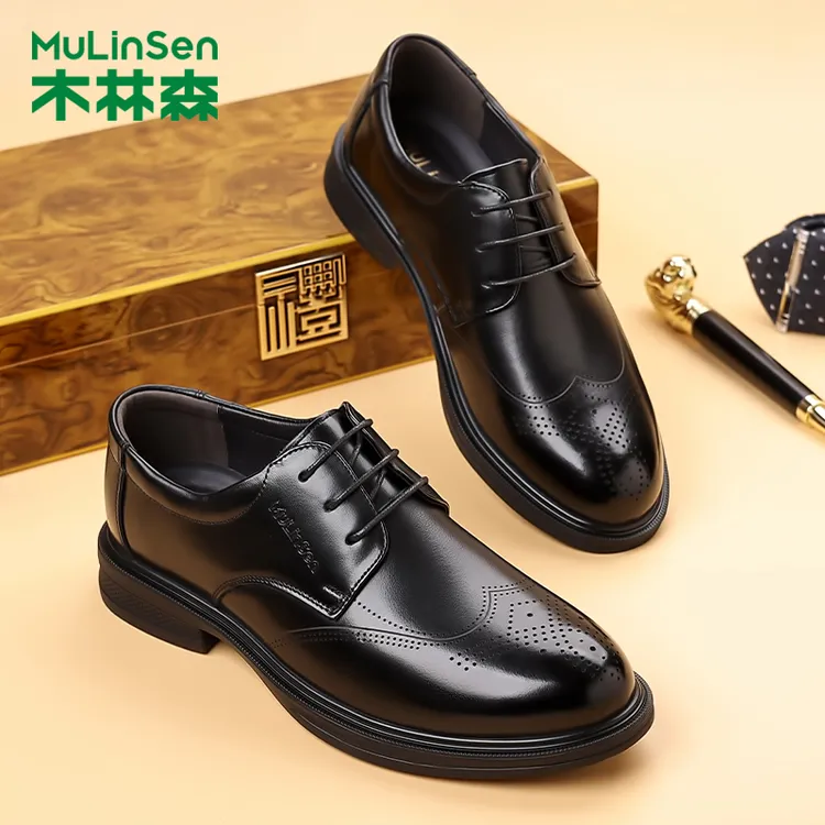 木林森皮鞋男真皮2025透气商务休闲皮鞋男士软底耐磨中年爸爸鞋子