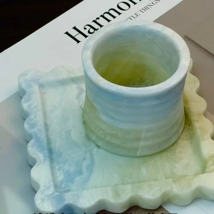 天然大理石冰岛蓝家居摆件创意简约设计款摆件