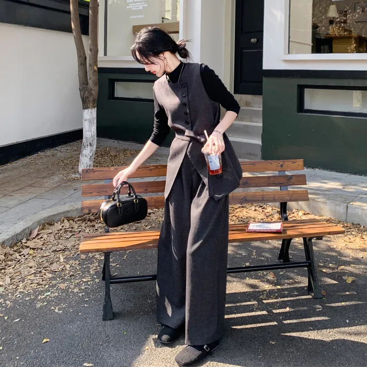 轻熟风套装裤女2025春秋新款松弛感慵懒韩系穿搭马甲打底衫阔腿裤