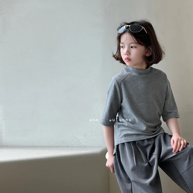 「UNO AUTUNNO」【小云朵日记】糯米绒女中大童中袖修身打底T恤GQ1725