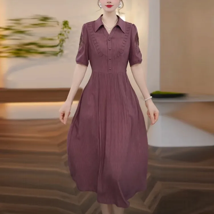 冰竹丝洋气衣服女2025夏季新款时尚短袖修身显瘦气质复古连衣裙子