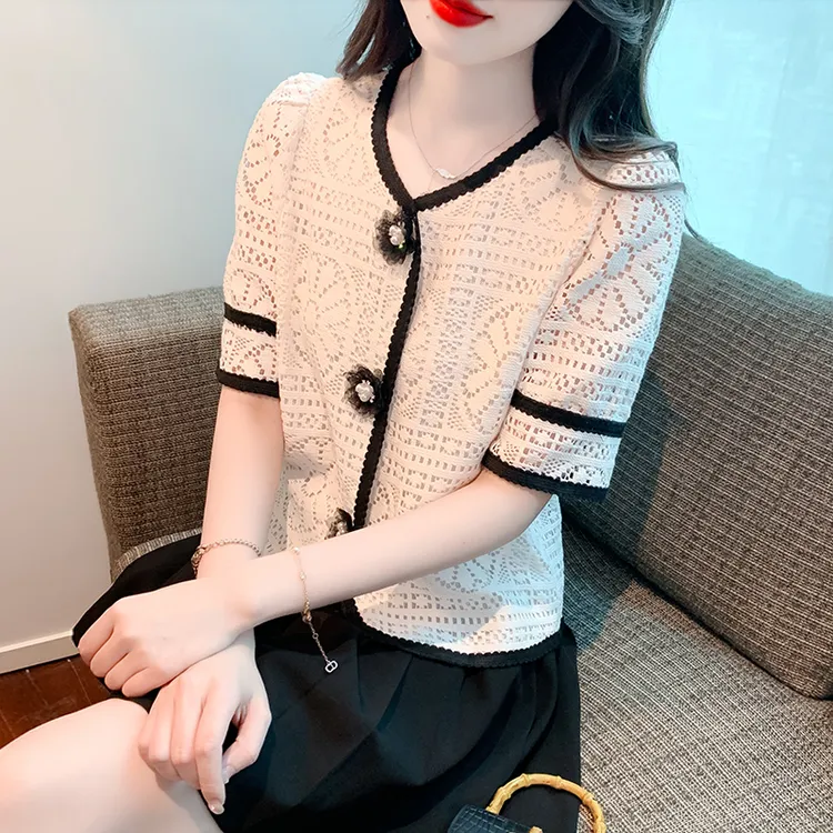 新品推荐气质洋气时尚法式设计感小香风短款显瘦短袖T恤N20686