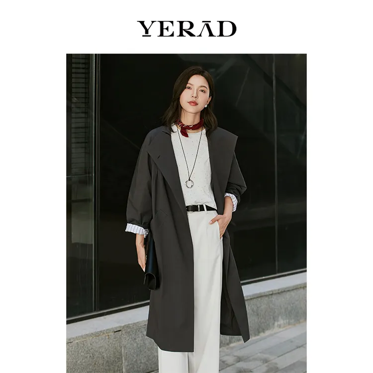 娅丽达休闲大领子风衣女2025秋季新款宽松显瘦百搭通勤外套