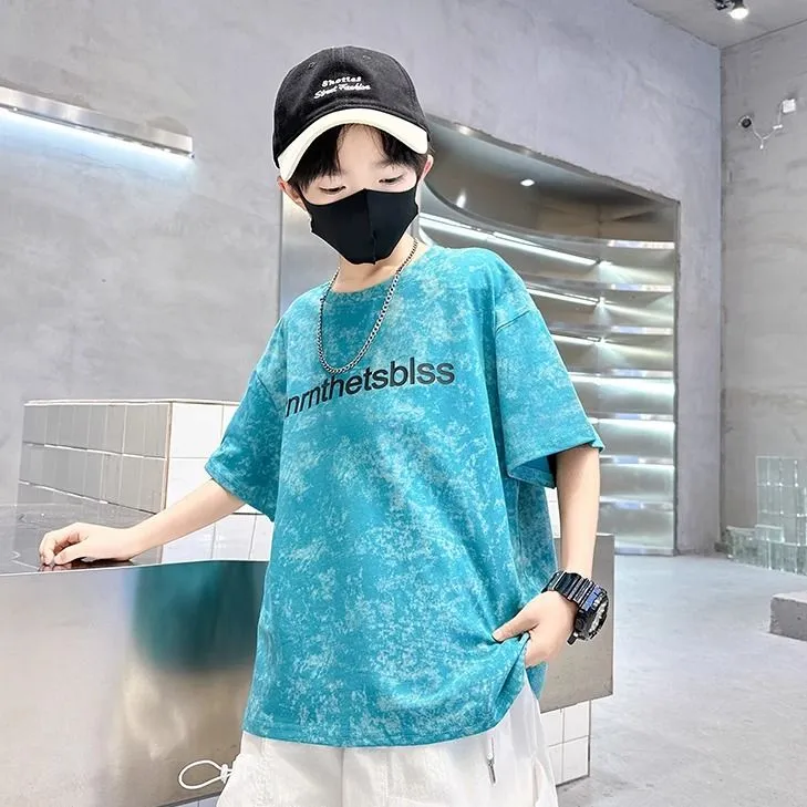 夏季男童纯棉短袖中大童圆领夏款洋气帅气休闲上衣卡通动漫男短