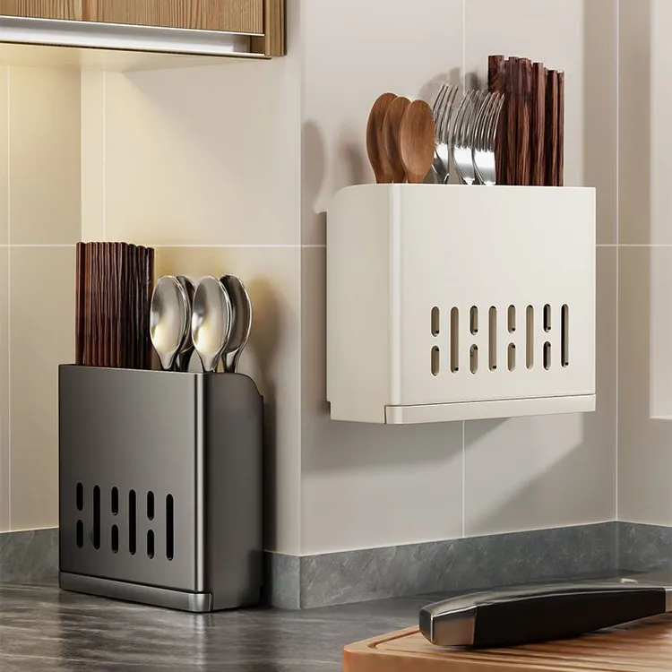 壁挂式家用筷筒免打孔沥水筷子置物架筷子篓家用不锈钢壁挂锅盖架