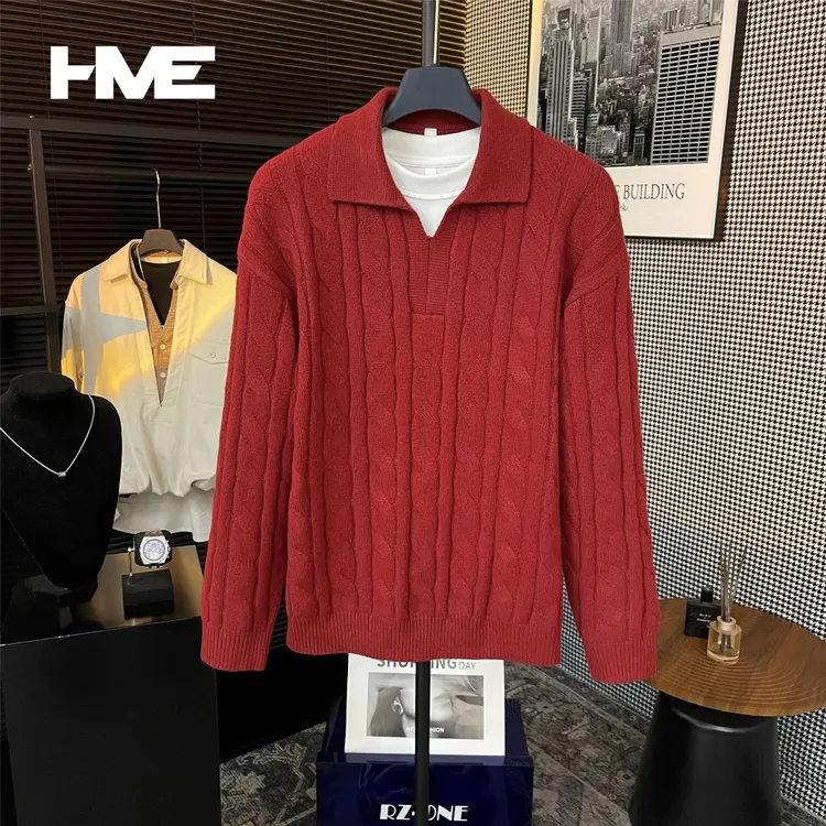 【HMEYAO】【复古绞花针织衫】原创秋冬高级气质百搭休闲海鸥翻领毛衣