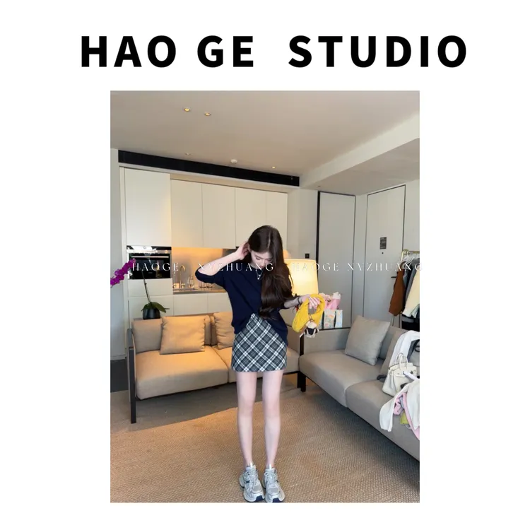 浩哥严选●半身裙预HGQ5BSQ3298A显瘦短裙复古格子高腰时尚小众款