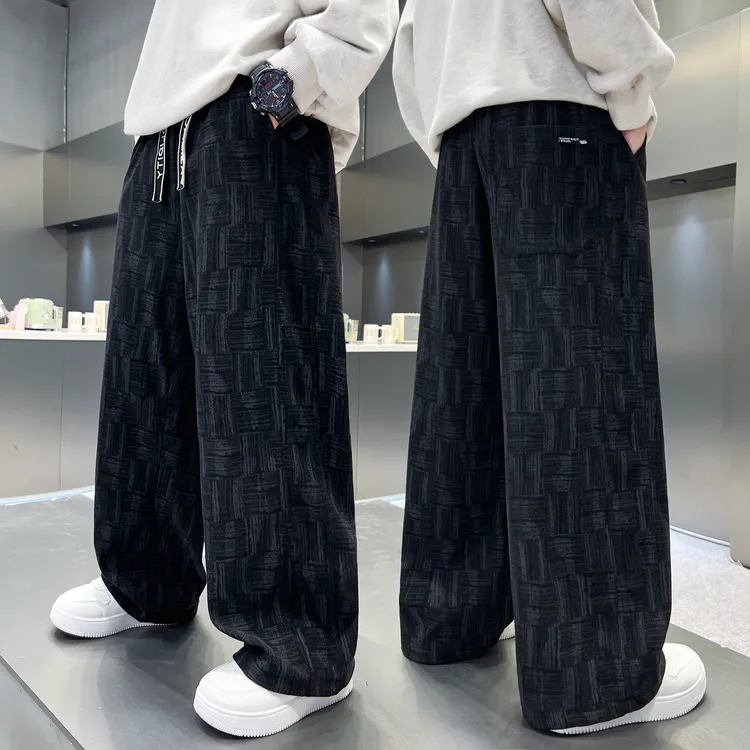 男童直筒裤子春秋宽松2025中大童韩版长裤儿童秋季纹理休闲裤洋气