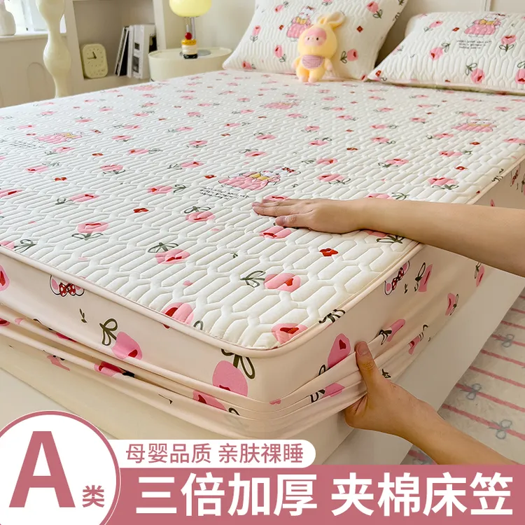 2025新款A类夹棉床笠罩印花学生宿舍全包防滑床单罩床垫保护罩