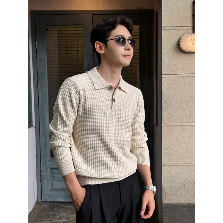 极简老钱风「华夫格肌理感」秋冬莫代尔混纺毛衣简约休闲针织POLO衫