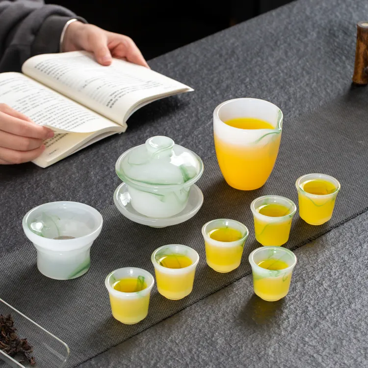 琉璃小白瓷手工酒杯套装茶具套装家用泡茶茶具高端中式茶杯套装
