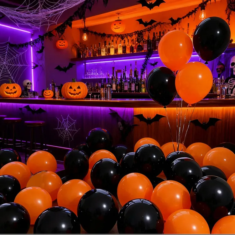 万圣节气球10寸黑色橙色幼儿园恐怖主题场景布置聚会派对氛围酒吧