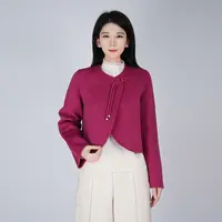【会员专享】纯色秋冬羊毛舒适盘扣白色女士通勤百搭大衣WH05007690