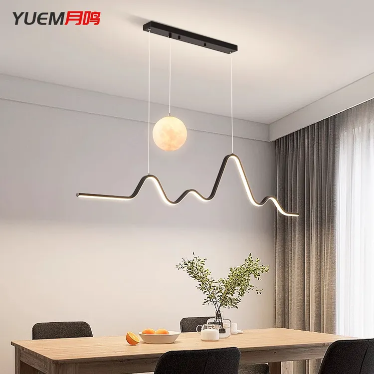 餐厅吊灯轻奢饭厅餐桌吧台灯具大气现代简约月球灯极简长条餐厅灯