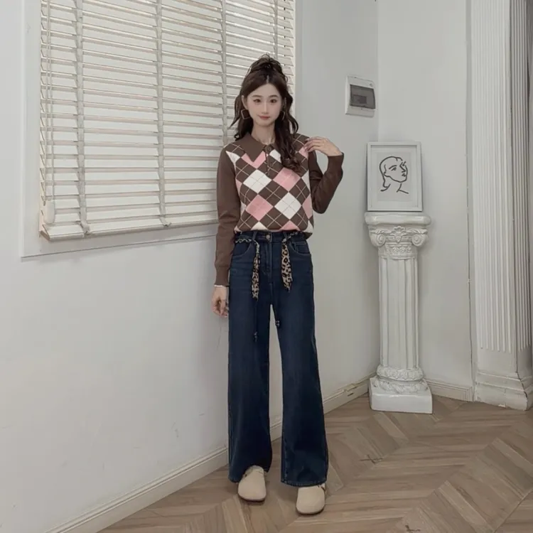 IEF/爱依服2025新款加绒加厚冬季时尚百搭牛仔阔腿裤