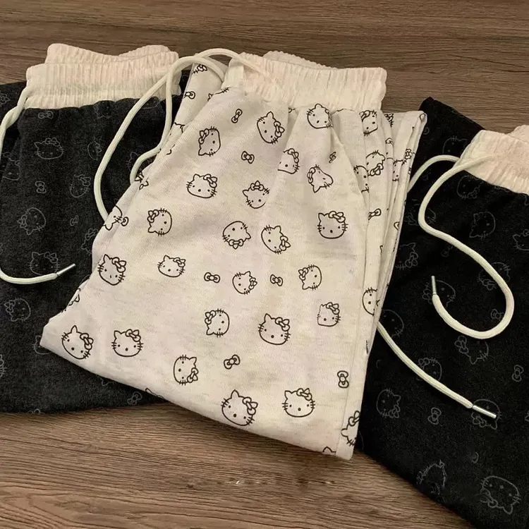 春秋女童可爱满印HelloKitty休闲裤女宝宝慵懒显瘦百搭直筒阔腿裤