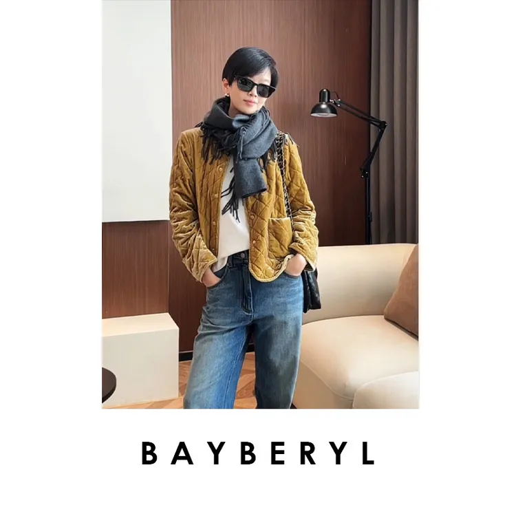 BAYBERYL老贝琥珀流光*丝绒菱格圆领时尚秋羽绒服YRF5F1306-8/27