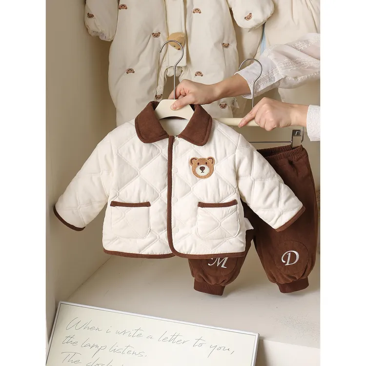 婴幼儿童秋冬装男宝宝夹棉套装冬季加厚保暖棉衣棉裤外出服两件套