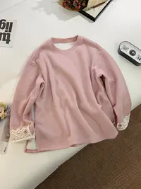 【女王洛克】韩版洋气小香风蕾丝钩花卫衣冬款休闲百搭上衣LK82768