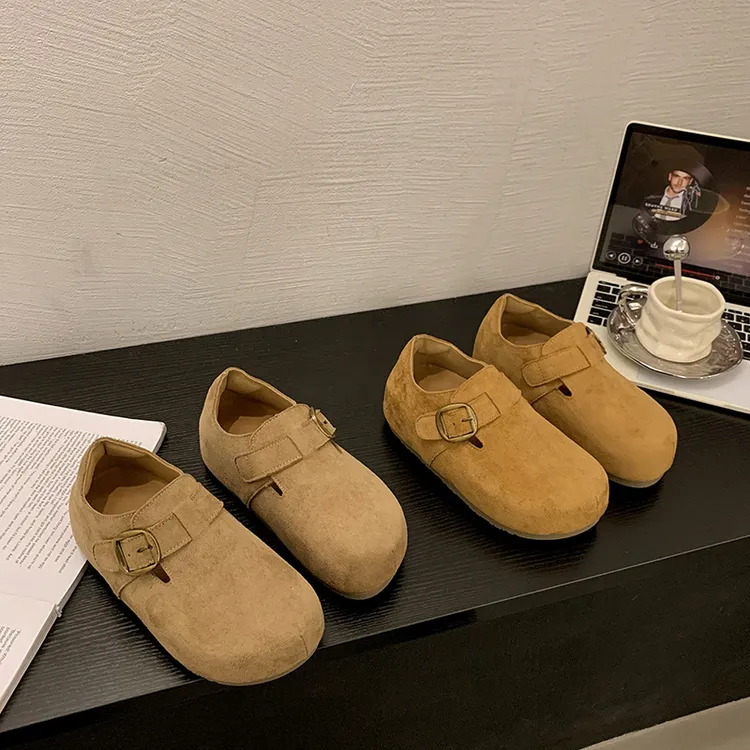 厚底圆头勃肯鞋女2025秋季新款复古全包勃肯单鞋超火一脚蹬懒人鞋