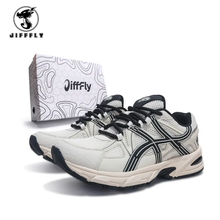 Jifffly减震回弹耐磨橡胶系带透气休闲鞋缓震轻便跑鞋时尚复古