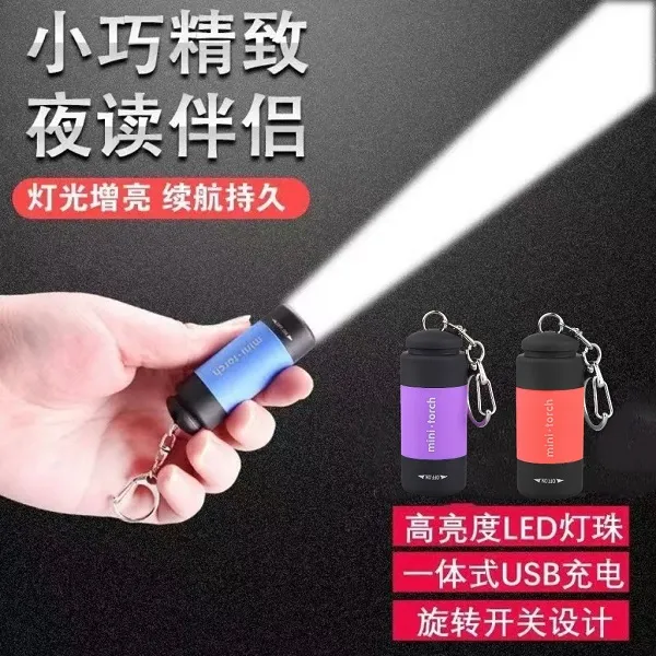 【艺居专属】迷你USB充电手电筒 钥匙扣小手电LED强光防水手电筒