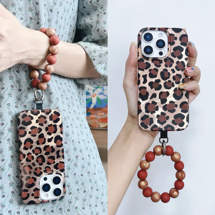 韩系ins美拉德复古豹纹适用苹果14手拎16圆环iphone15pro手机壳13