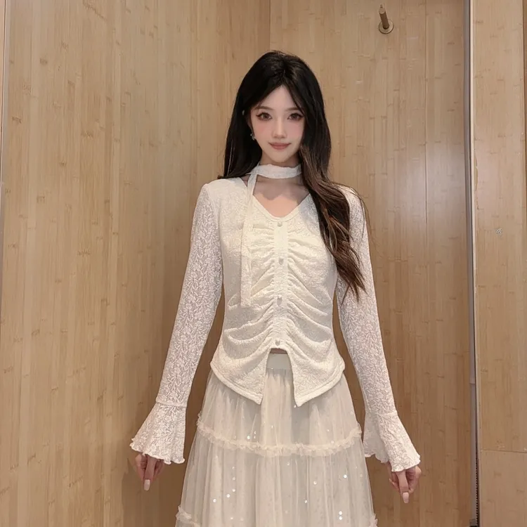 IEF/爱依服2025新款秋季蕾丝显瘦气质长袖针织上衣