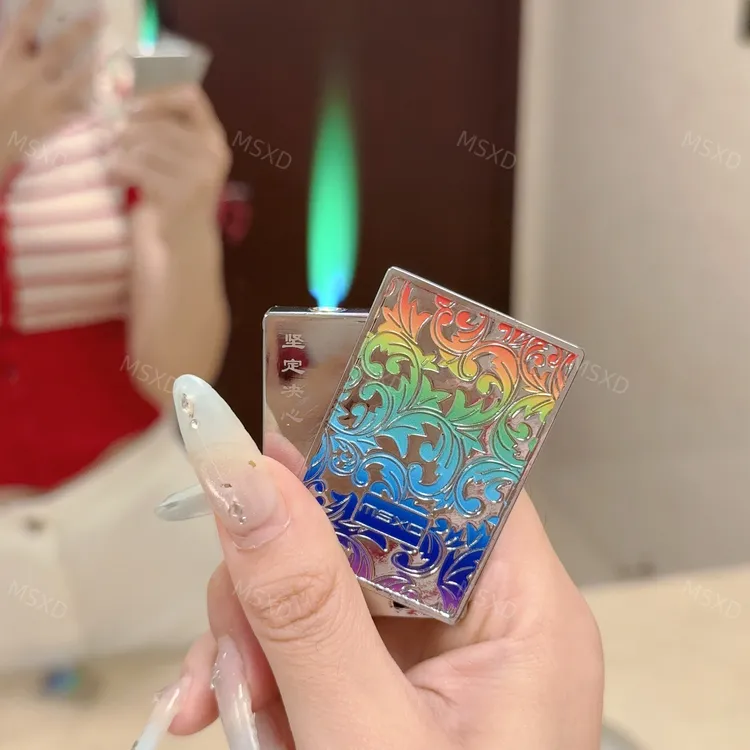【七彩唐草花】双面精雕复古高颜值充气火机男士个性创意超薄高档礼