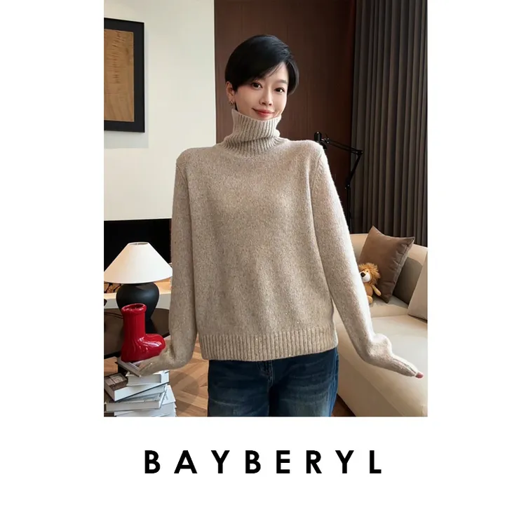 BAYBERYL老贝秋意浓*高领花纱丝羊绒柔软针织衫9ZZS5L1841-12/21