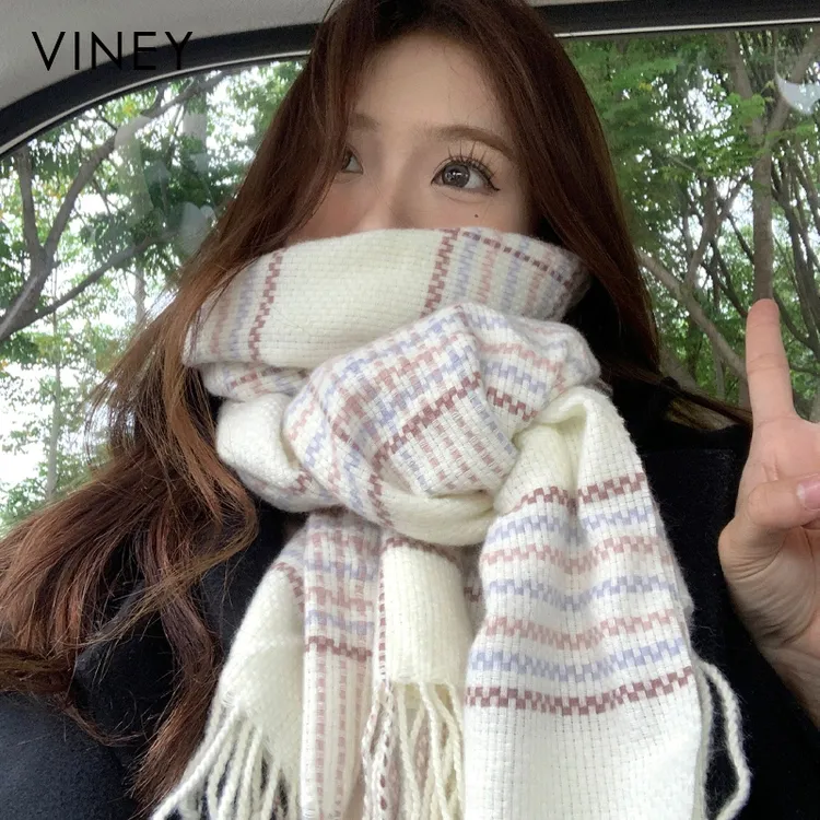 Viney围巾女韩版秋冬百搭长款加厚保暖围脖生日元旦礼物送女生