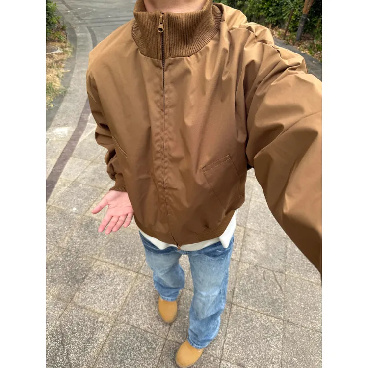 棕色立领飞行夹克男秋季美式工装外套高级感巴恩风短款廓形棒球服