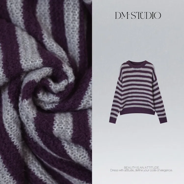 DEDM•STUDIO/绵羊毛混纺休闲气质套头条纹针织衫2512ZZS/66353
