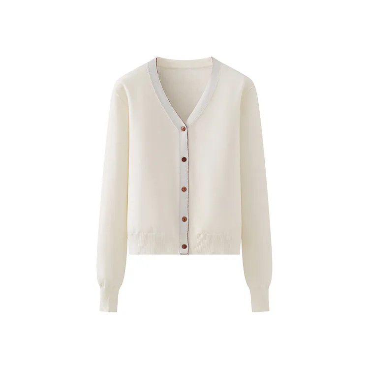 纯色简约V领排扣针织开衫女设计感韩系软糯百搭毛衣春款