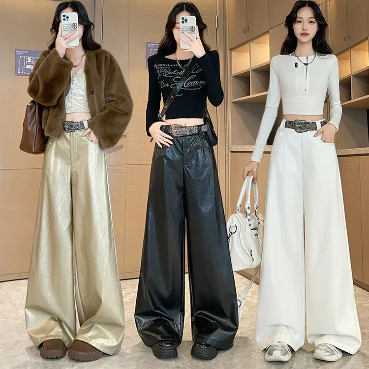 美式街头风pu皮裤女2025秋冬新款高腰直筒显瘦时尚高级感阔腿长裤