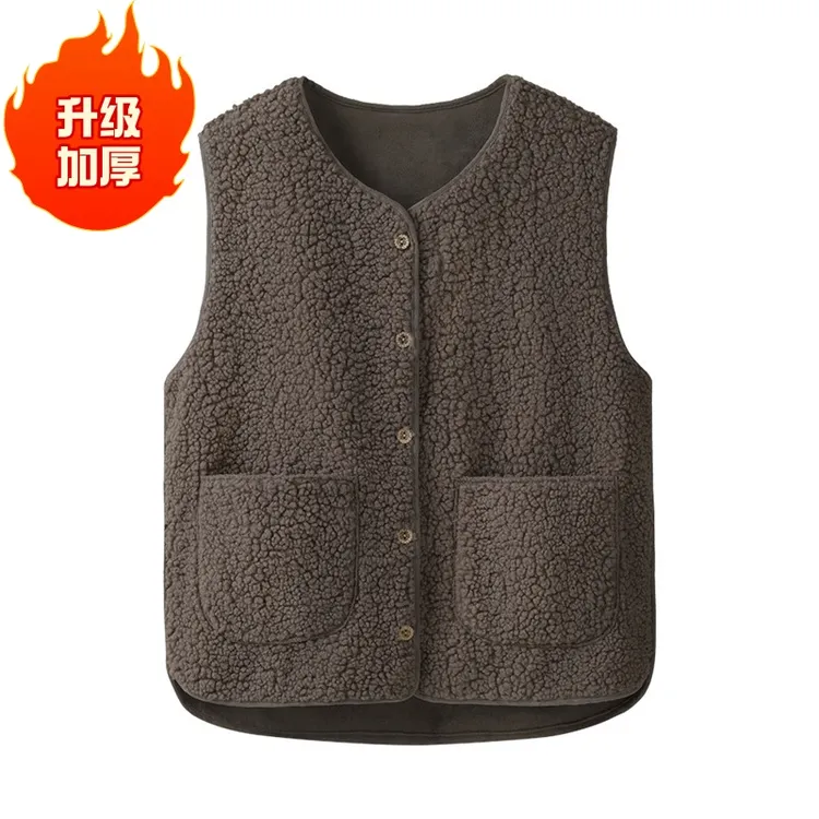 升级加厚加绒加厚羊羔绒马家男女同款时尚春秋洋气百搭毛绒无袖