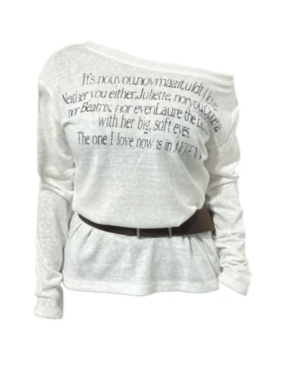 Amy家 微胖mm设计感斜领字母印花长袖防晒T恤女夏季薄款显瘦上衣