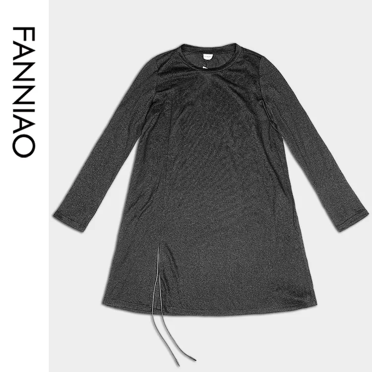 凡鸟原创设计F251Y004打底连衣裙宽松时尚中长款休闲长袖简约春夏